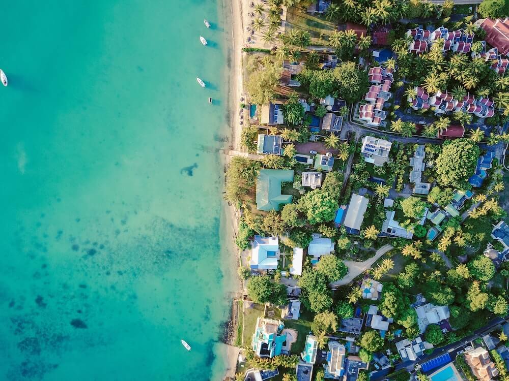 aerial view of coastal homes